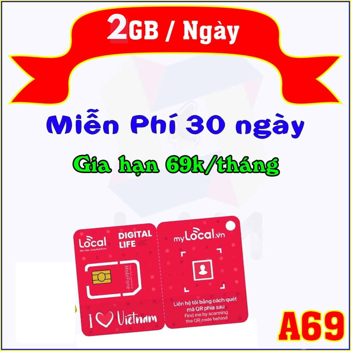 Sim vật lý local a69 mobifone - sim 4g data dành cho điện thoại, phát wifi . freeship - chưa kích hoạt.