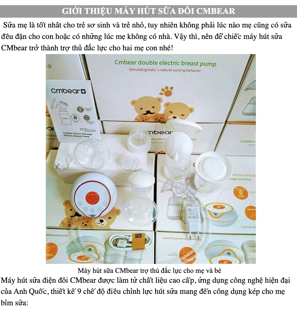 [BH 12 tháng] Máy hút sữa điện đôi CMBEAR cao cấp 9 cấp độ mạnh (cm bear)