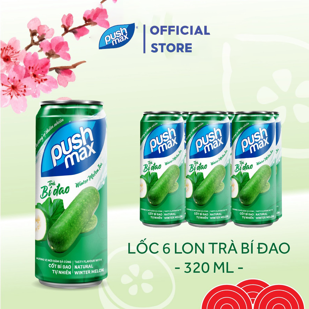 Thùng 24 Lon Nước Trái Cây Trà Bí Đao Pushmax (330ml x 24 lon)