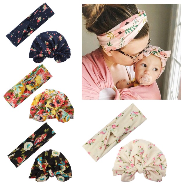 Set turban băng đô cặp đôi cho mẹ và bé
