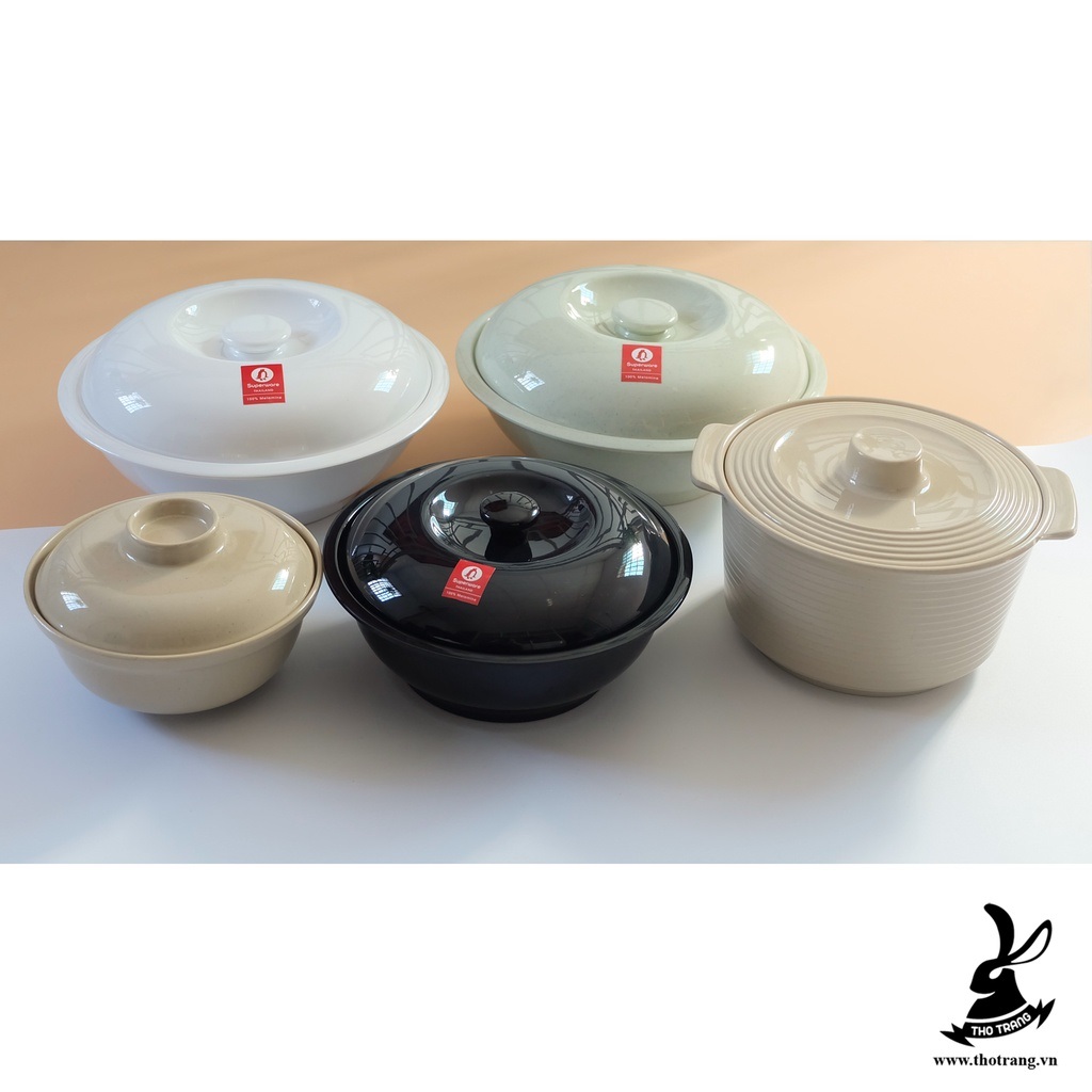 Thố cơm thố canh có nắp (xanh-đen-trắng-nâu) melamine Superware Thái Lan