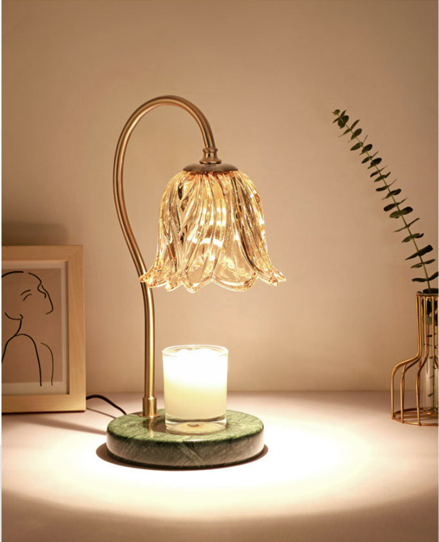 Đèn đốt nến thơm hình hoa lãng mạn,đế xanh ngọc(Lux07)