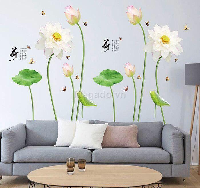 Decal dán tường mẫu hoa sen trắng