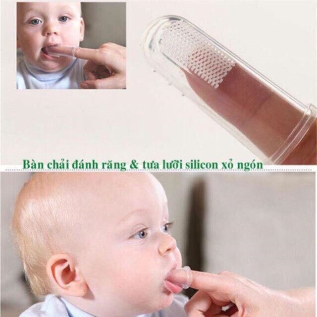 Rơ lưỡi Silicon cho bé yêu / bàn chải Silicon xỏ ngón mềm mại an toàn cho bé (có hộp đựng)
