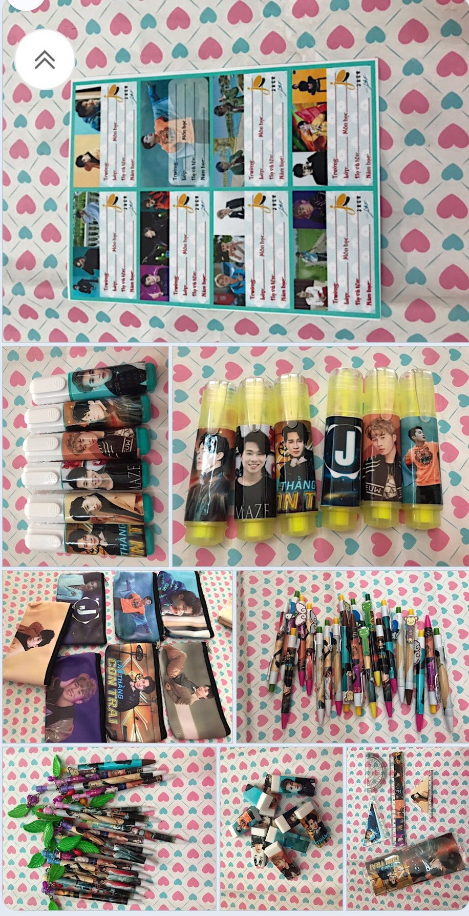 Combo Jack 1 hộp đựng bút 1 bút bi  1 bút xóa 1 bút dạ quang 1 cục tẩy 1 bộ thước 1 sét nhãn vở gồm 16 tấm