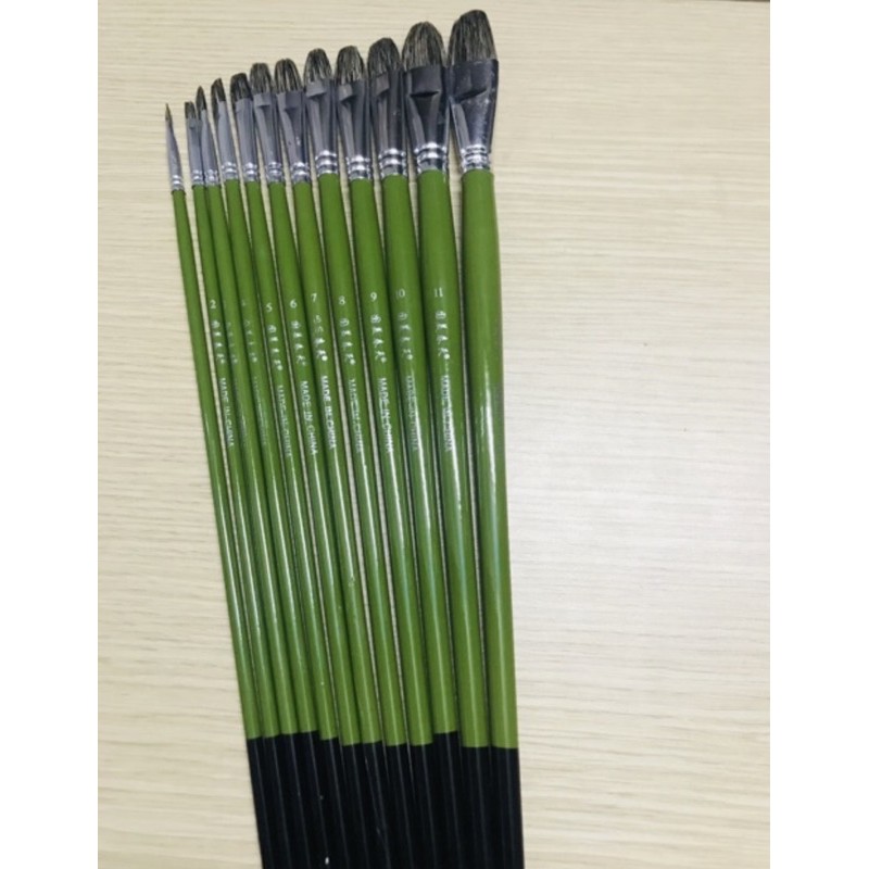 Bộ Cọ Vẽ Lông Chồn Xanh Loại 1 (12/6 Cây)