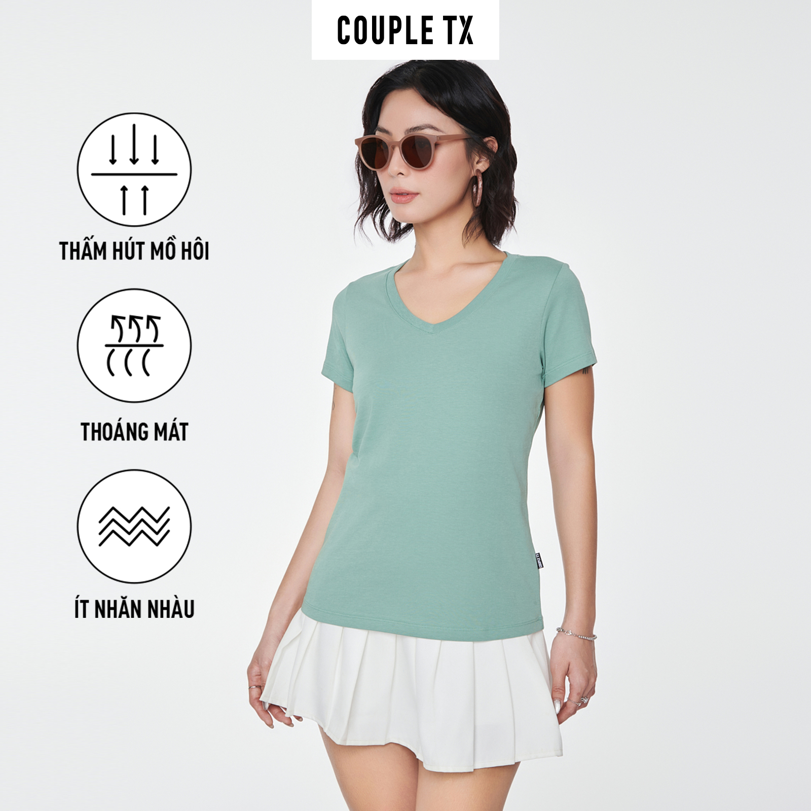 Áo Thun Nữ COUPLE TX - Cổ Tim Slim Basic WTS 2326/ WTS 2230