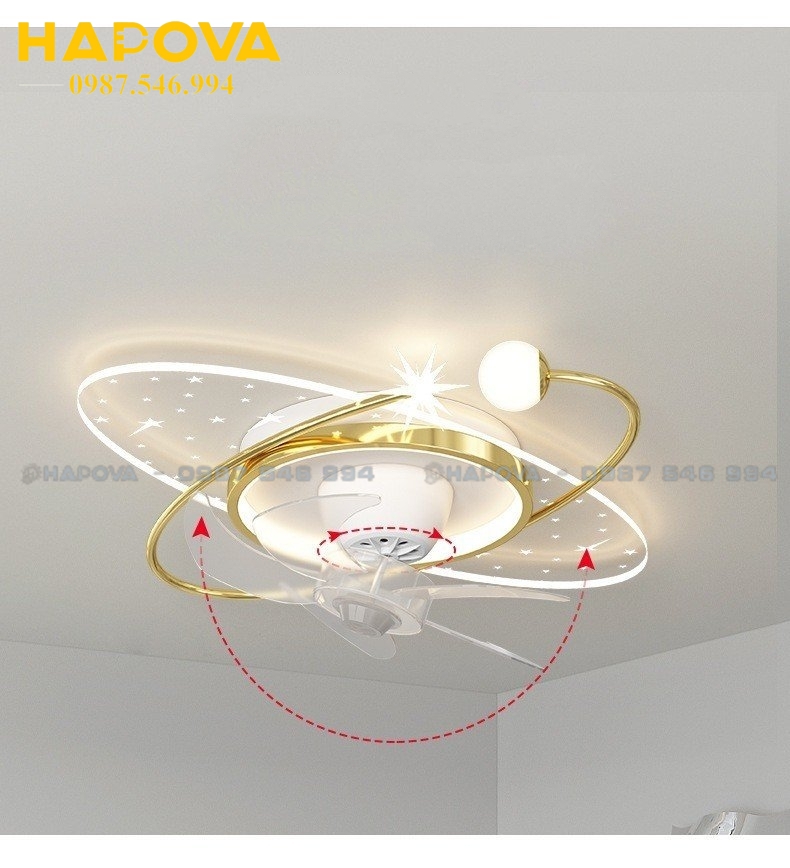 Quạt ốp, quạt trần có đèn 8568 HAPOVA màu Vàng Đường kính 600mm