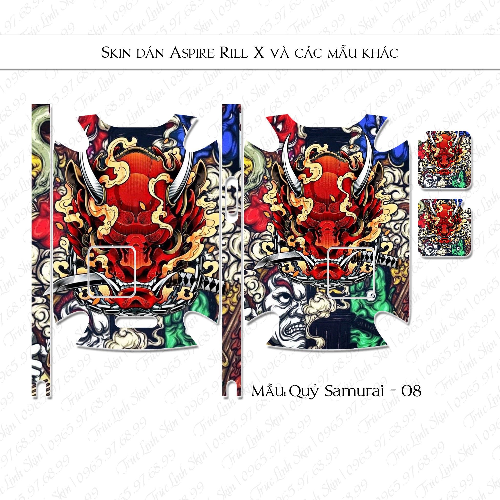 Miếng dán skin cho Riil X mẫu Quỷ Samurai 08 (decal dễ dán, đã cắt sẵn)