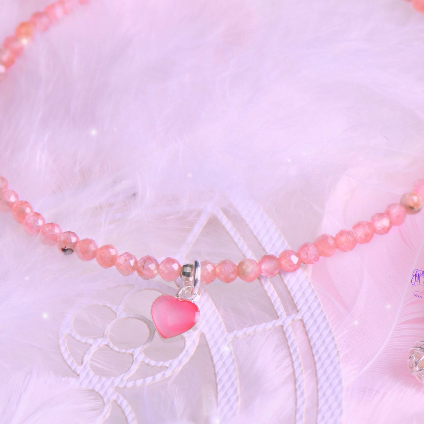 Vòng tay đá đào hoa mini thiên nhiên charm bạc 925 sp005548 gypsy.lala
