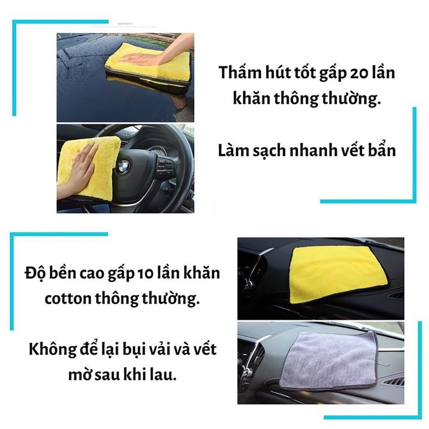 Khăn Lau Đa Năng Microfiber 2 Mặt Vàng - Xám Siêu Thấm Cực Dày
