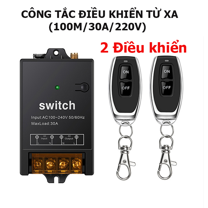 Công tắc điều khiển từ xa công suất lớn 100m/30A/220V bật tắt từ xa máy bơm nước máy rửa xe [BỘ 2 ĐIỀU KHIỂN MẪU MỚI 2021]