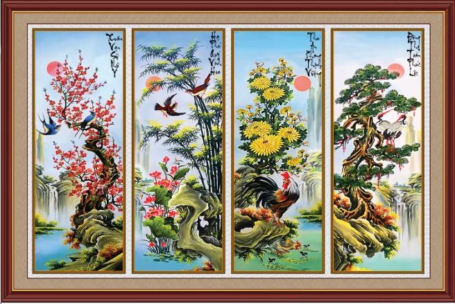 Tranh dán tường VTC Xuân Hạ Thu Đông UD0110 Kim sa