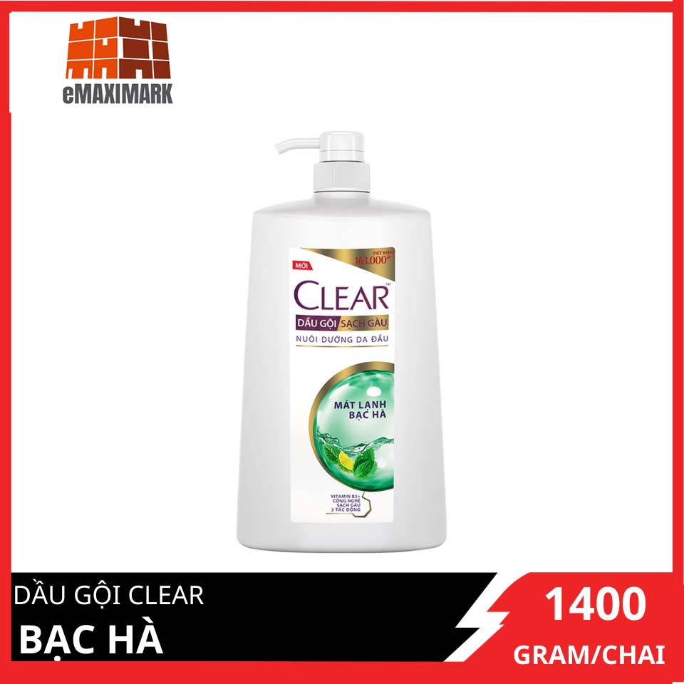 [HCM ship 2h] Dầu gội Clear Bạc hà 1400g