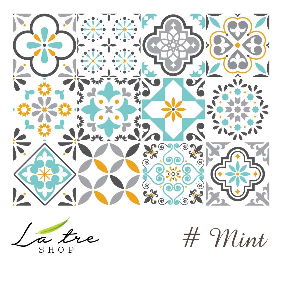 Decal gạch bông Mint - Decal dán tường - Sắc nét bền đẹp