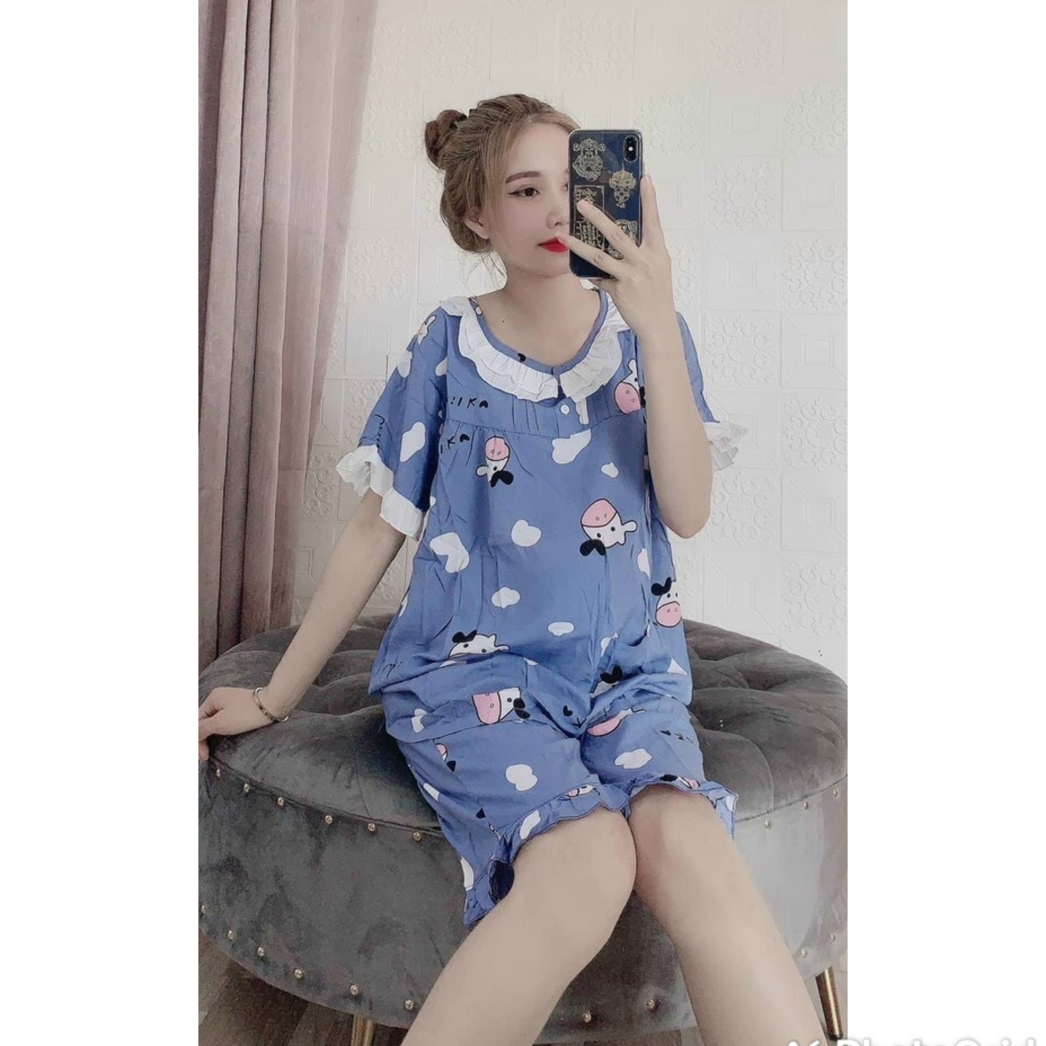 Đồ bộ bầu mùa hè chất đũi lụa mặc đi chơi ở nhà chất siêu mát