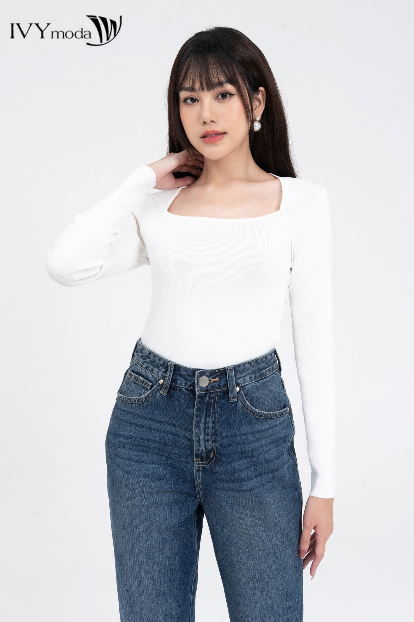 Áo len gân nữ cổ kiểu IVY moda MS 58B8822