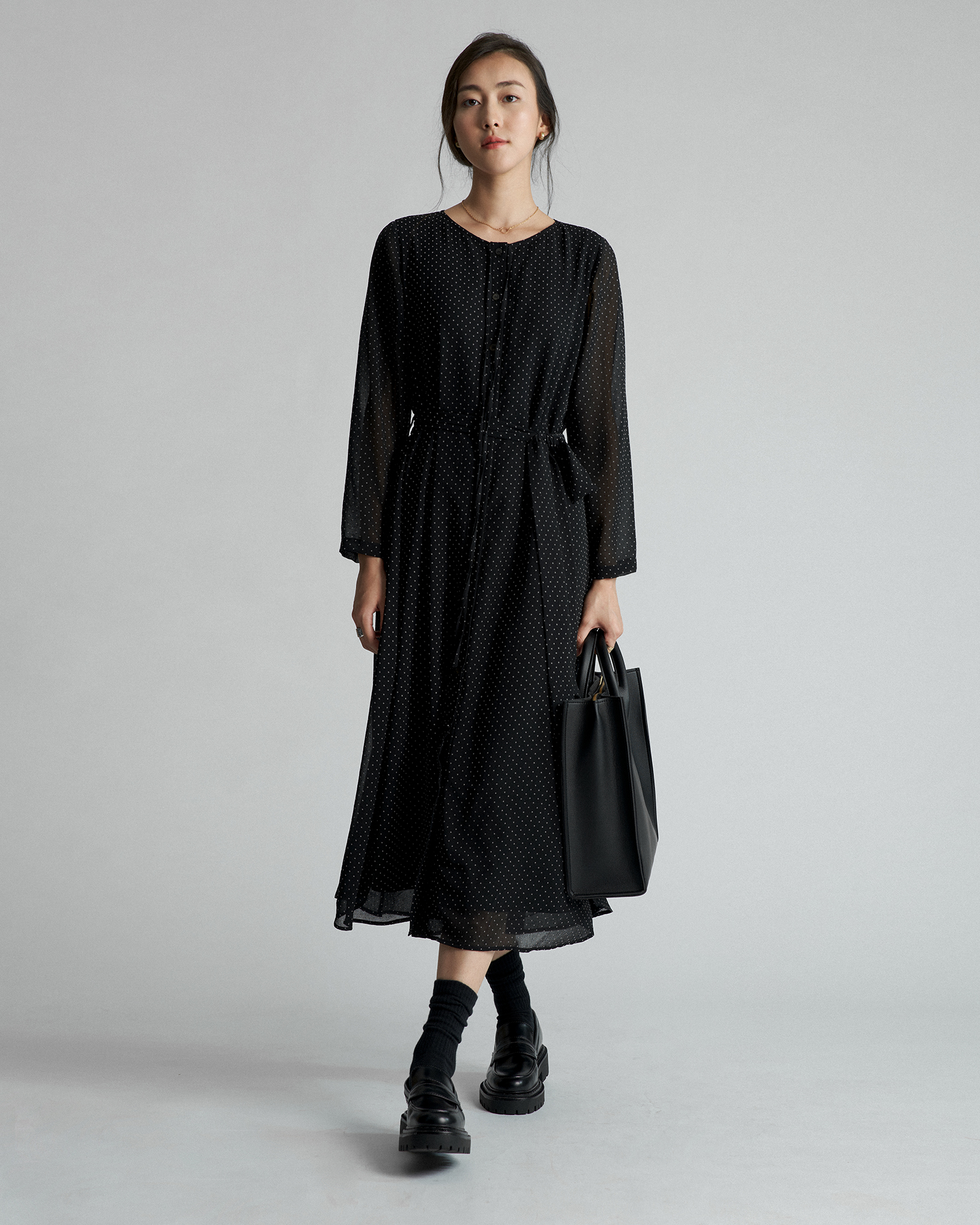 Đầm sơ mi chiffon chấm bi KHÂU BY CQ