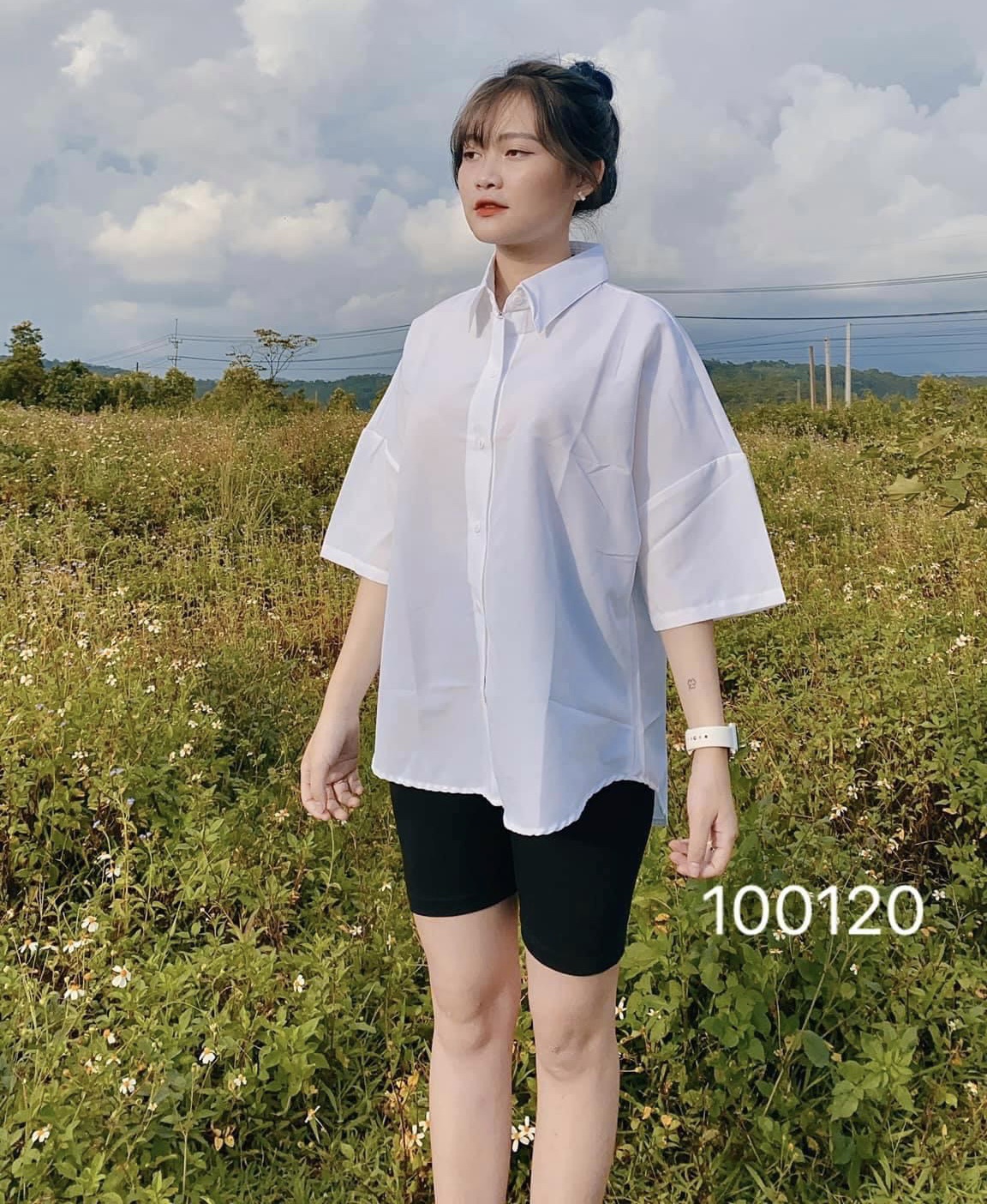 Set quần legging ngố + sơ mi tay lỡ 1 túi