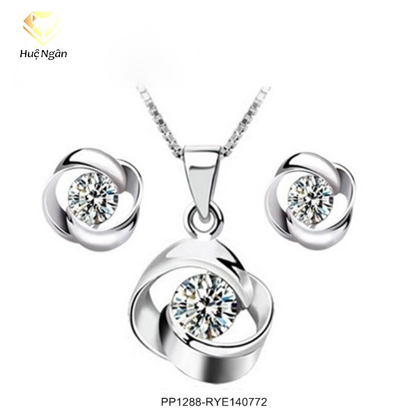 Combo dây chuyền và bông tai bạc Ý 925 Huệ Ngân - Vòng xoắn PP1288-RYE140772