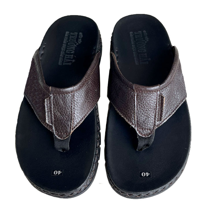 Dép nam xỏ ngón da bò Trường Hải đế doctor cao 3cm có 2 màu đen , nâu DXN125