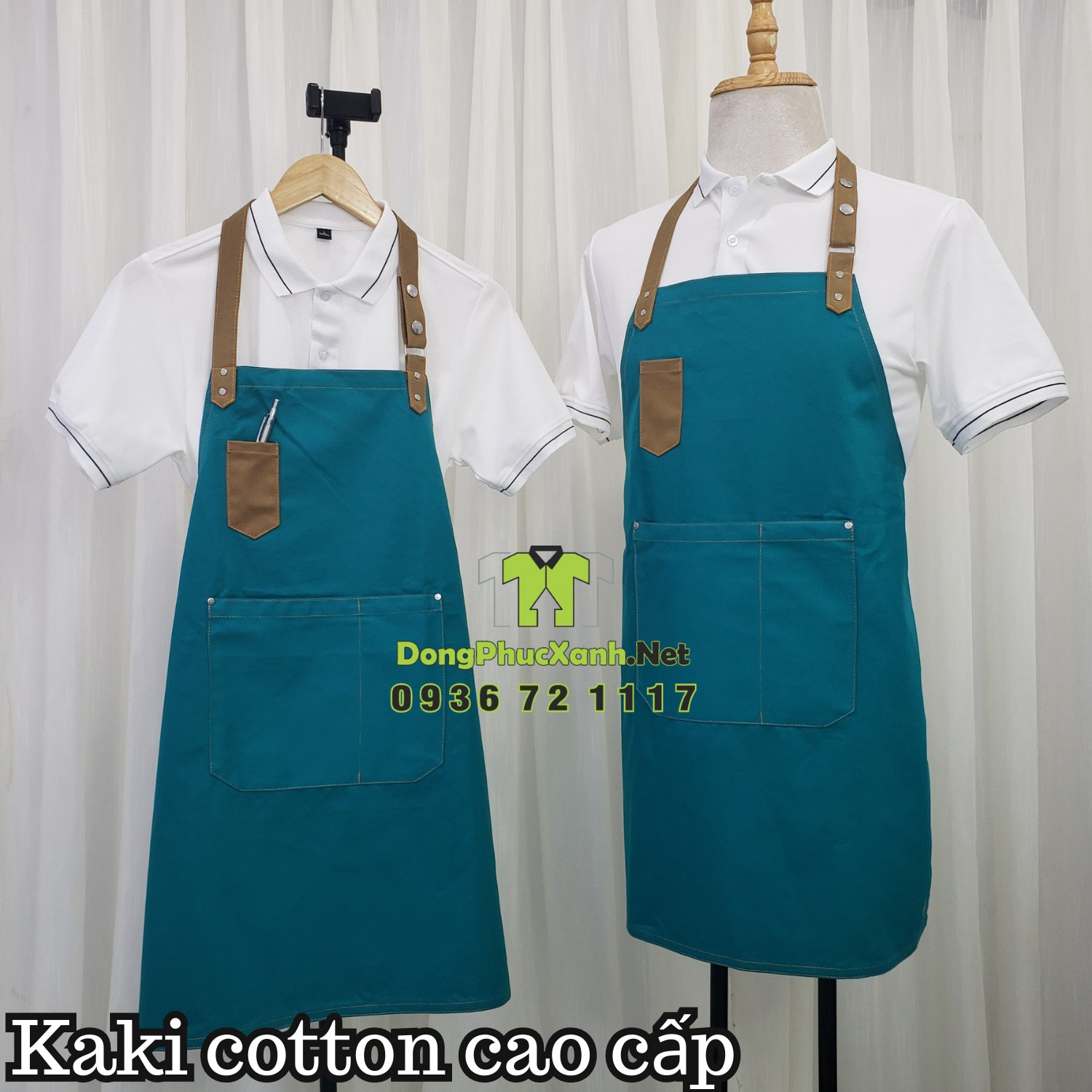 Tạp Dề Trơn Màu Xanh Cho Phục Vụ