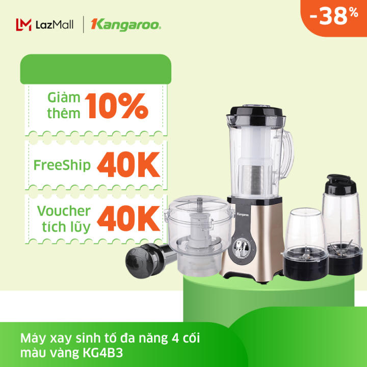 Máy Xay Sinh Tố Đa Năng Kangaroo KG4B3 – Dung tích 1L, công suất 380W, 4 cối nhựa, 2 tốc độ xay, 1 nhồi, điều khiển núm vặn – [Bảo Hành Chính Hãng…