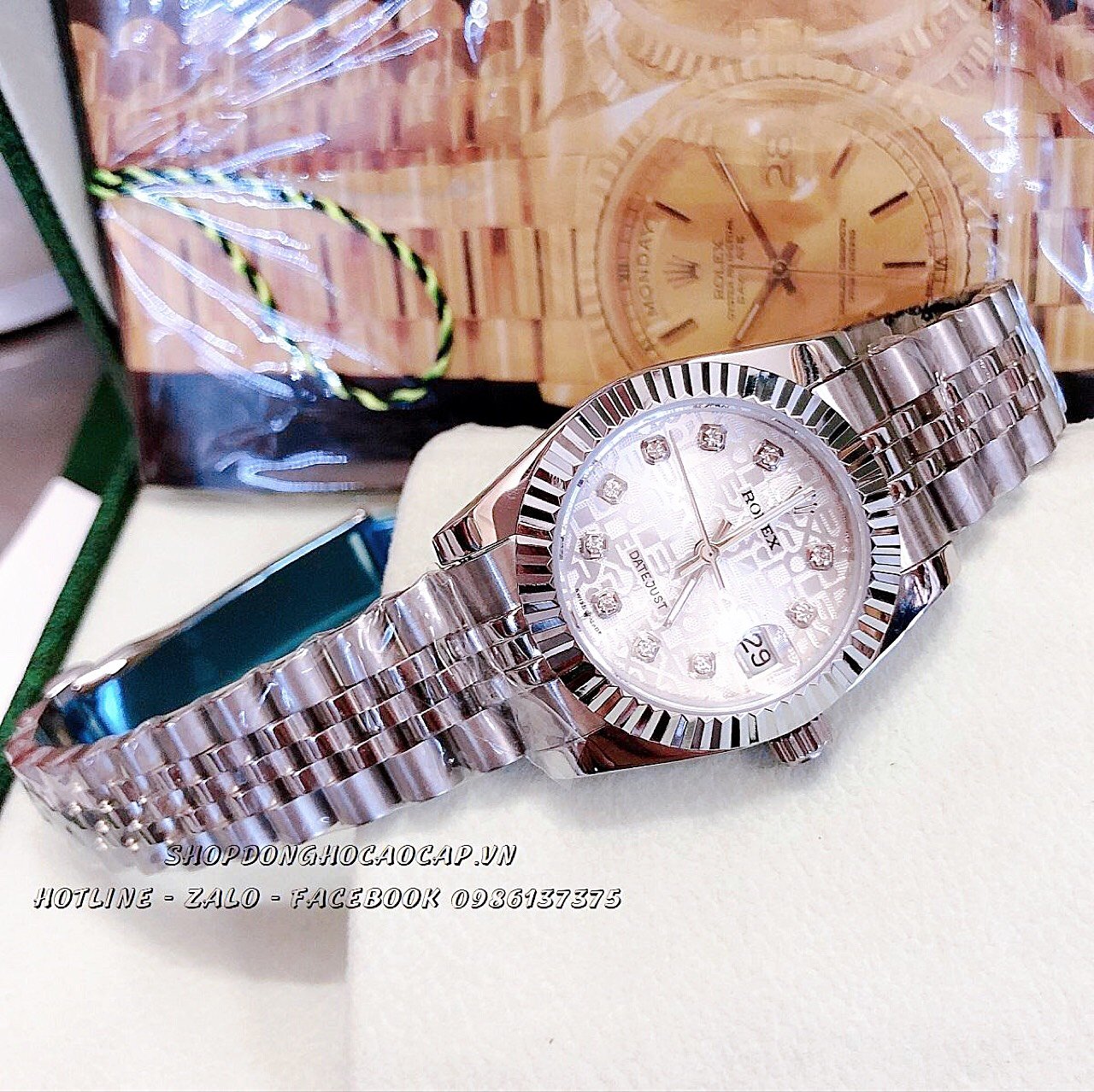 [HCM]Đồng Hồ Rolex Nữ Mặt Khía Bạc Trắng 32mm-36mm