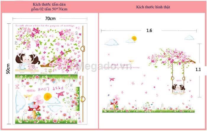 Decal  dán chân tường mẫu hoa kèm cây