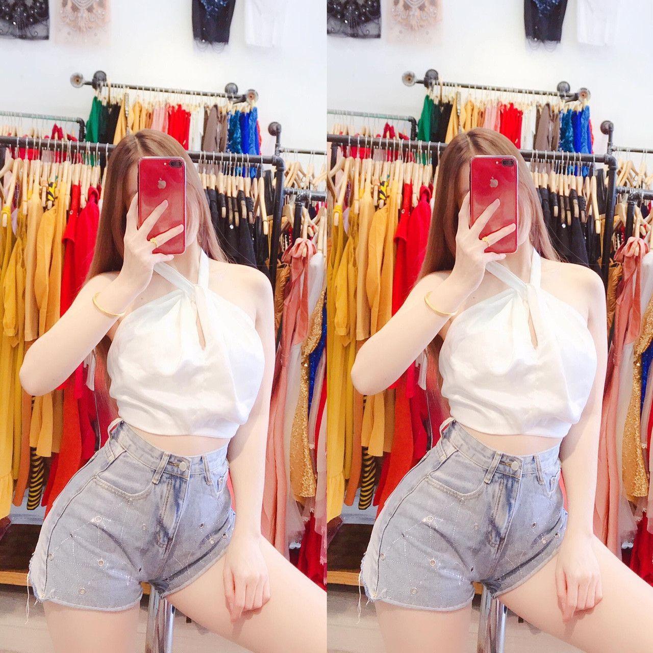 Áo yếm phi bóng hở lưng tròng cổ so sexy 1122A19B1