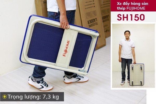 Xe đẩy hàng 4 bánh gấp gọn 100kg Nhập Khẩu CN Nhật Bản Fujihome SH150, bánh cao su siêu bền chống ồn, xe kéo hàng sàn thép gấp gọn đa năng xếp gọn - Bảo hành 1 năm