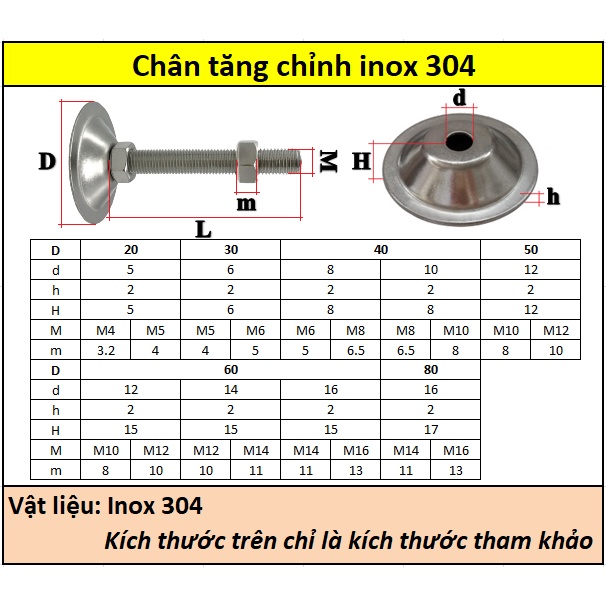 Chân đế inox 304 20x5M4