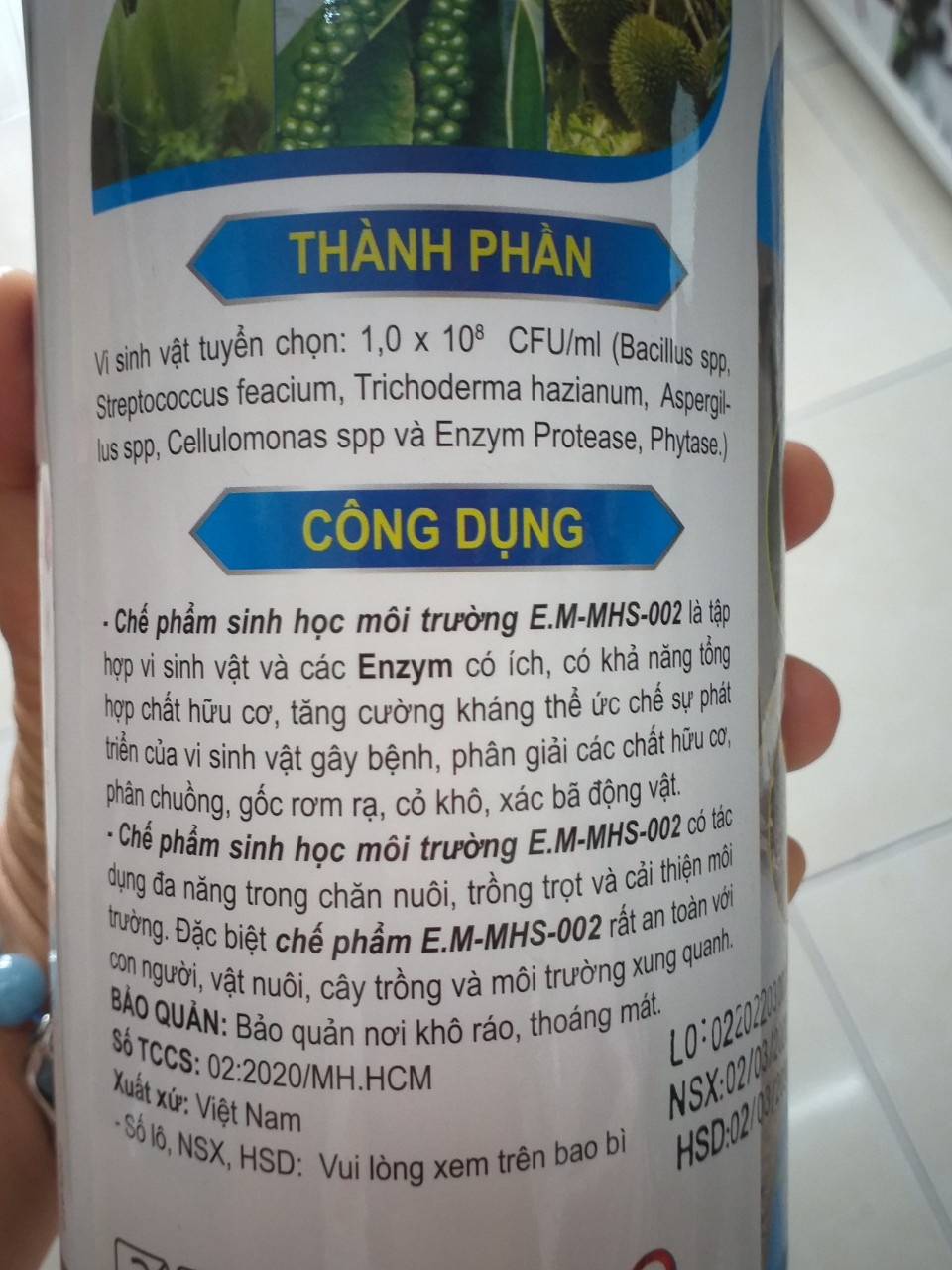 E.M MHS-002 MEN VI SINH CHAI 1 LÍT