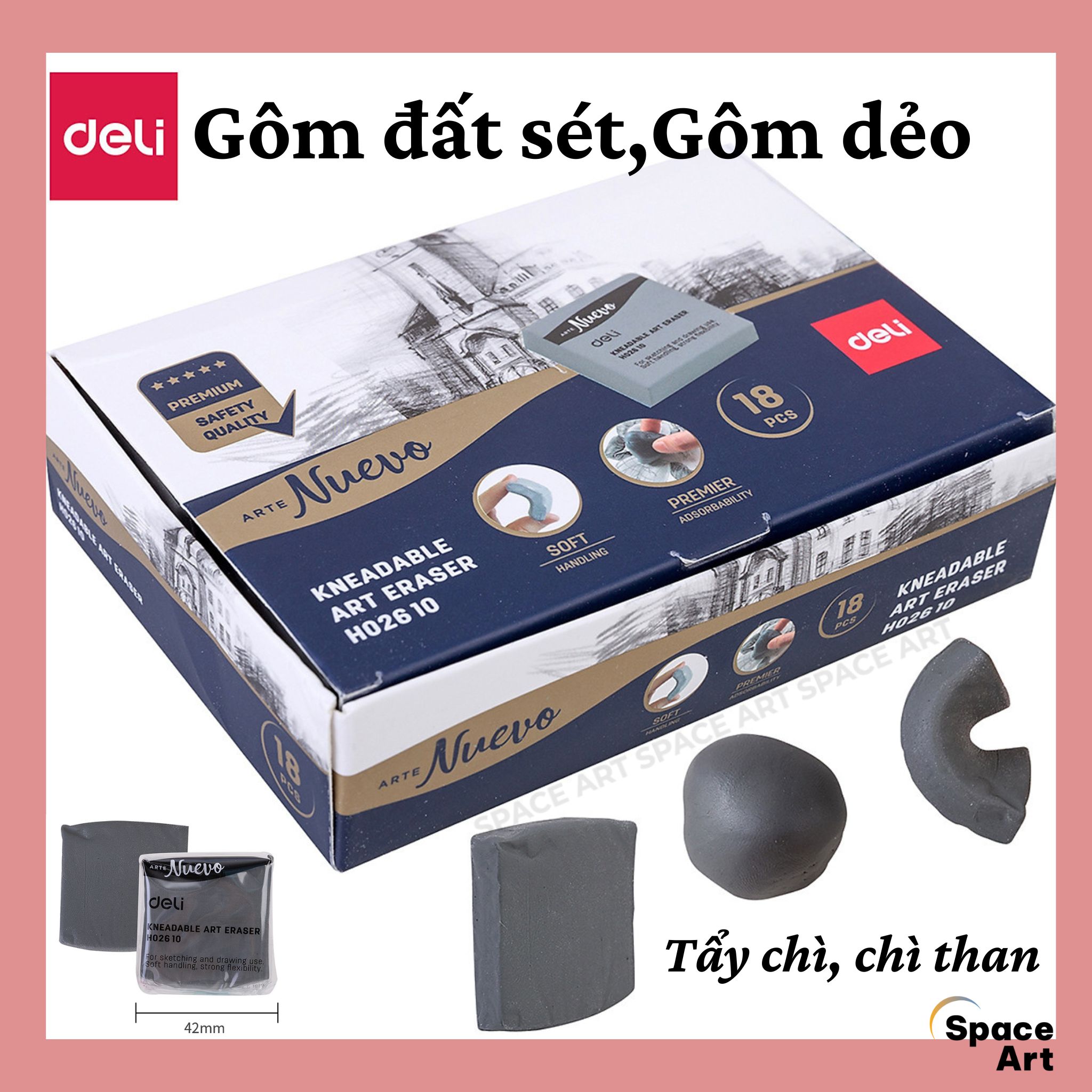 [Space Art Store] Gôm tẩy đất sét, Gôm dẻo cho mỹ thuật Deli (1 viên)