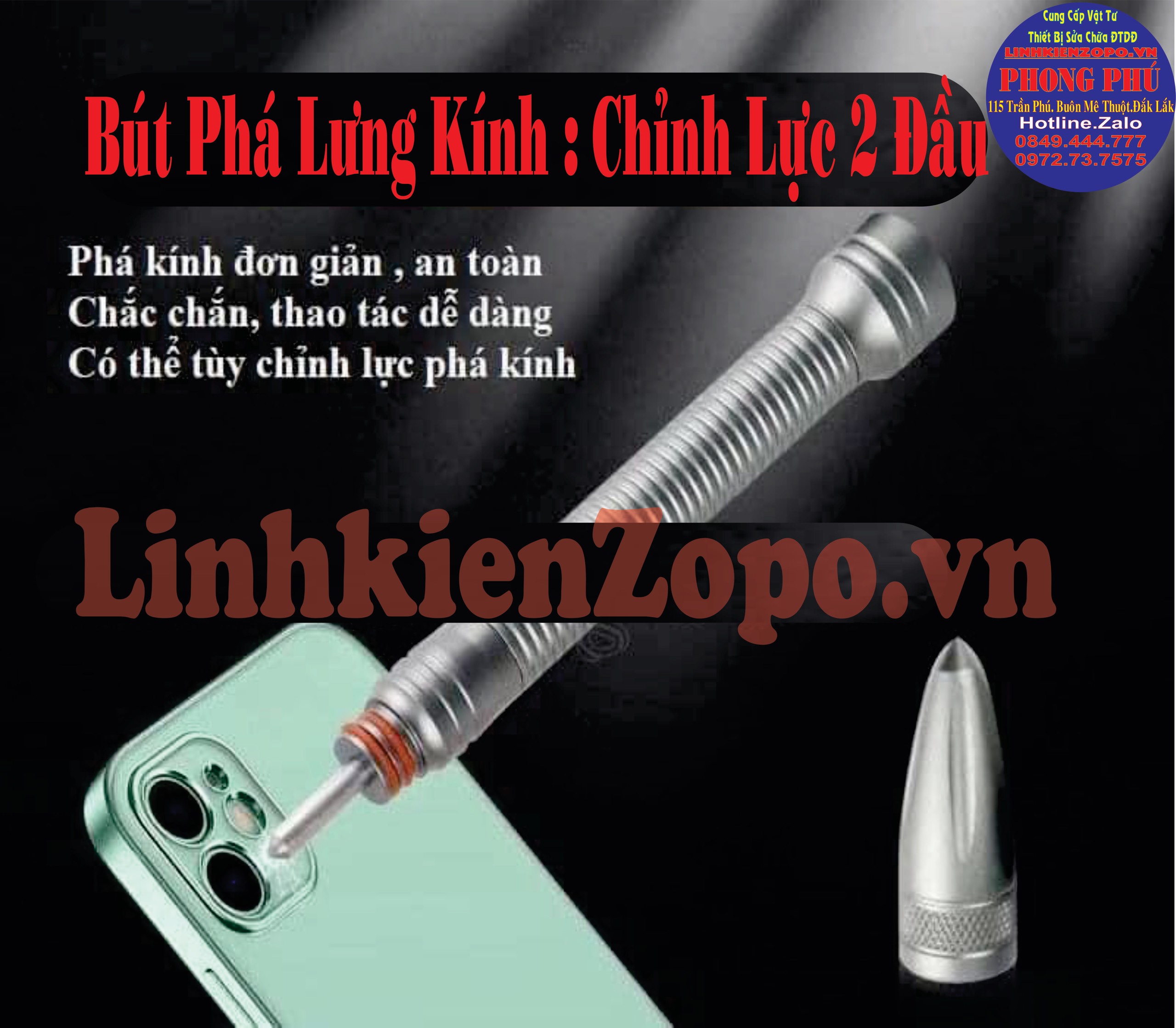 Bộ dụng cụ bút phá kính lưng i.phone chỉnh lực 2 đầu và cây lỉa dọn kính cán gỗ, có bán lẻ từng món