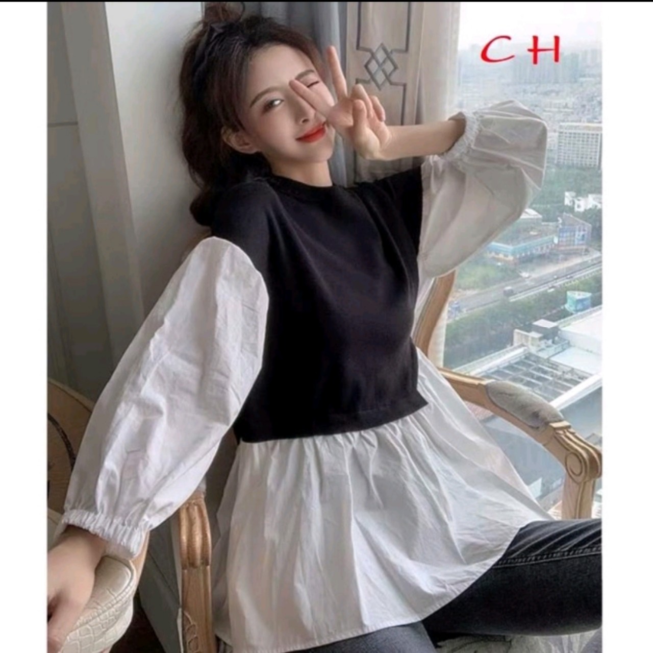 Áo  Phối Vạt Sơ Mi Nơ Eo . Dáng BABY Doll siêu hottrend