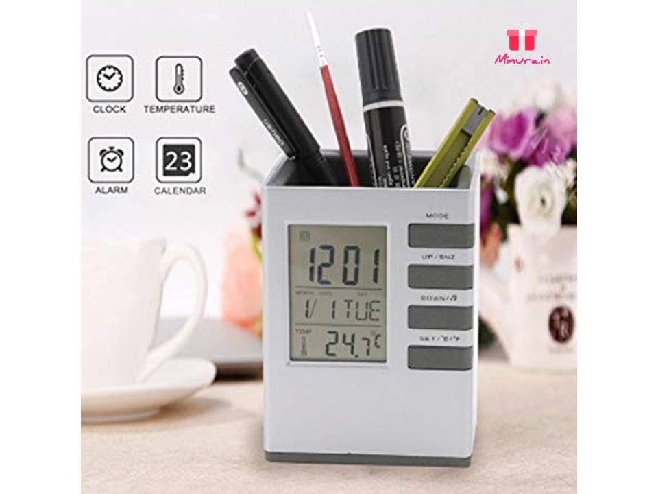 Đồng hồ để bàn kiêm Khay đựng bút đa năng Cube desk stand (có đo nhiệt độ phòng)