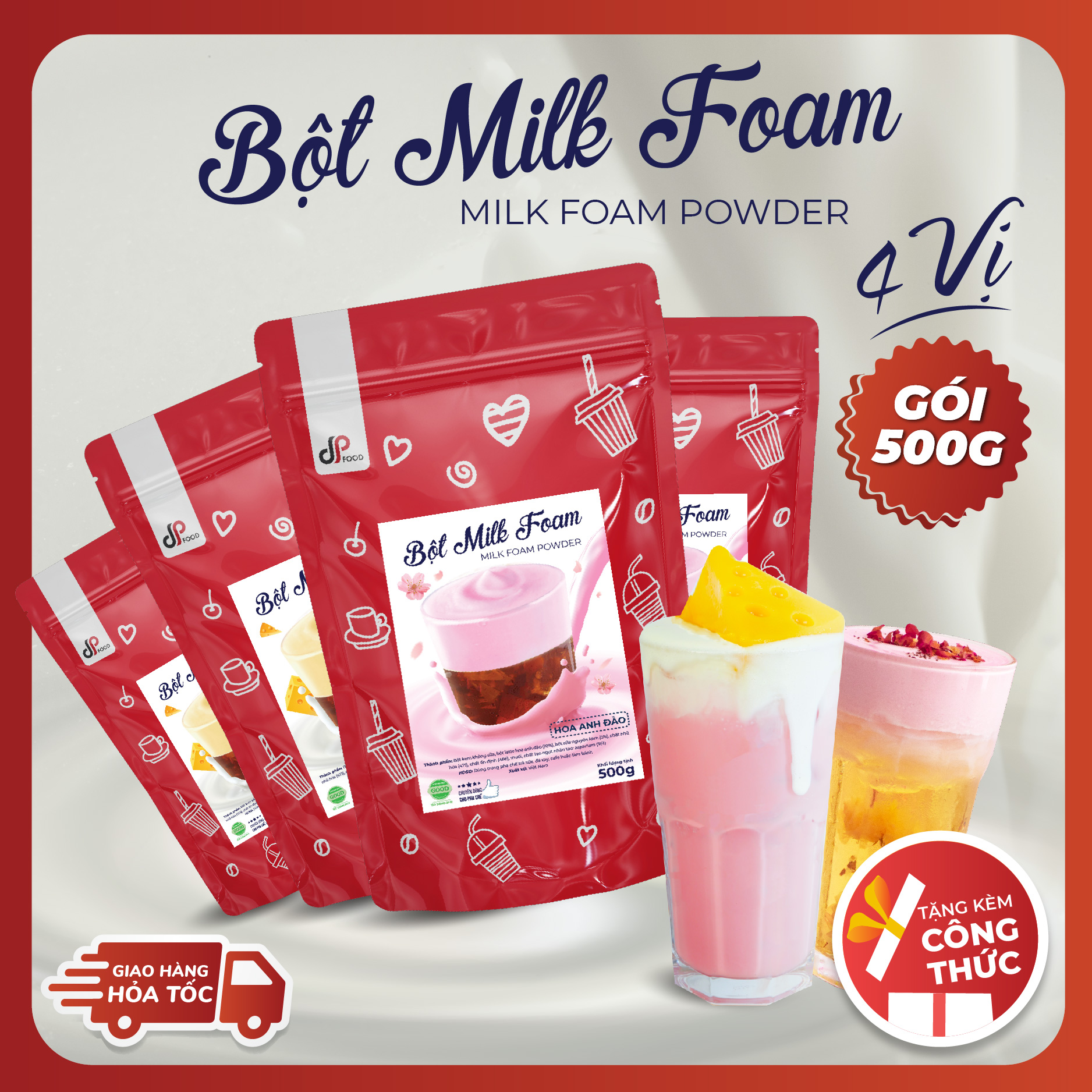 Bột Milk Foam Dpfood Gói 500G - Nguyên Vị, Hoa Anh Đào, Phô Mai, Trứng Muối  - Hỗ Trợ Miễn Phí Công Thức Pha Chế | Lazada.Vn