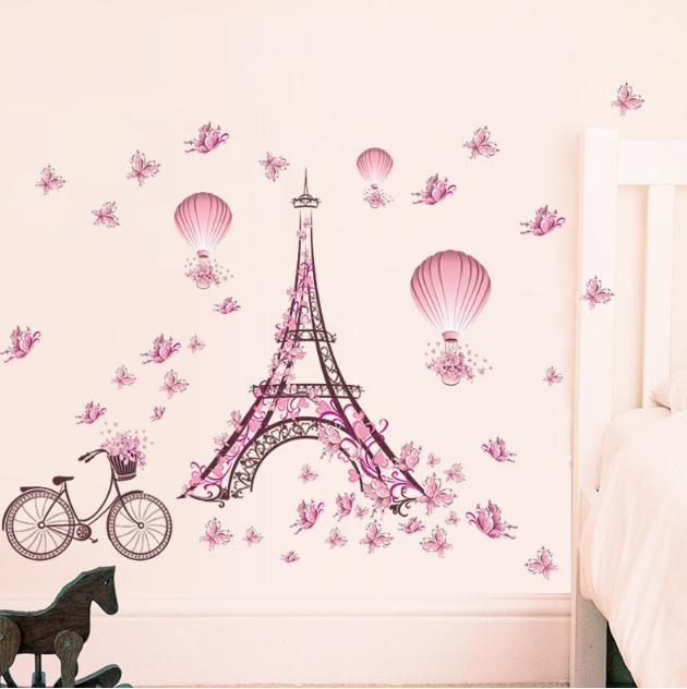 Decal trang trí tường - Tháp Lớn Bướm Hồng