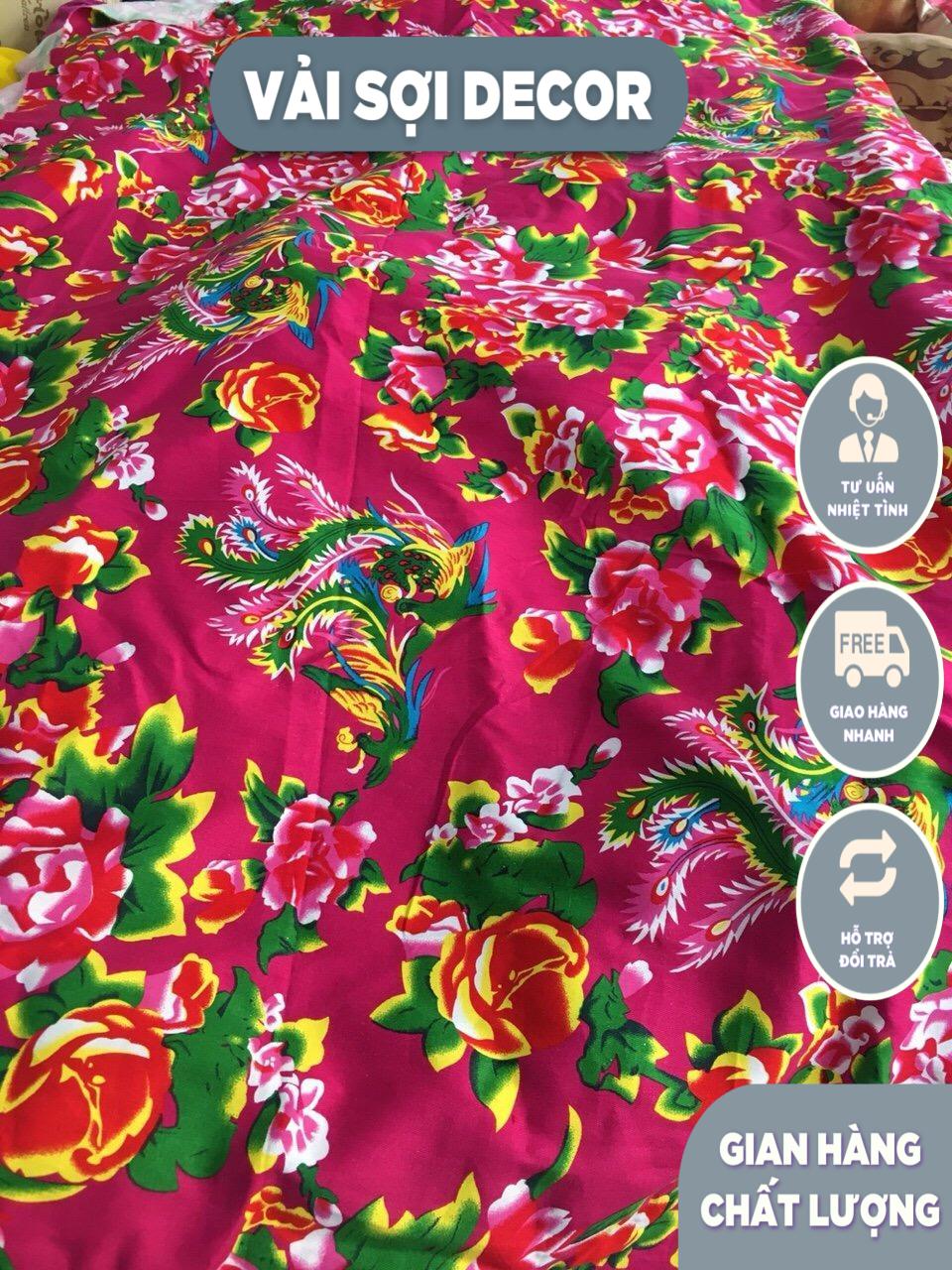 Vải chăn con công hồng sen (khổ vải 160cm x 97cm dài vô cùng)