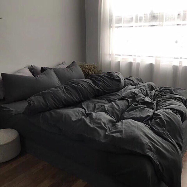 SET 4 MÓN CHĂN GA GỐI ĐŨI COTTON CAO CẤP MÀU XÁM ĐEN