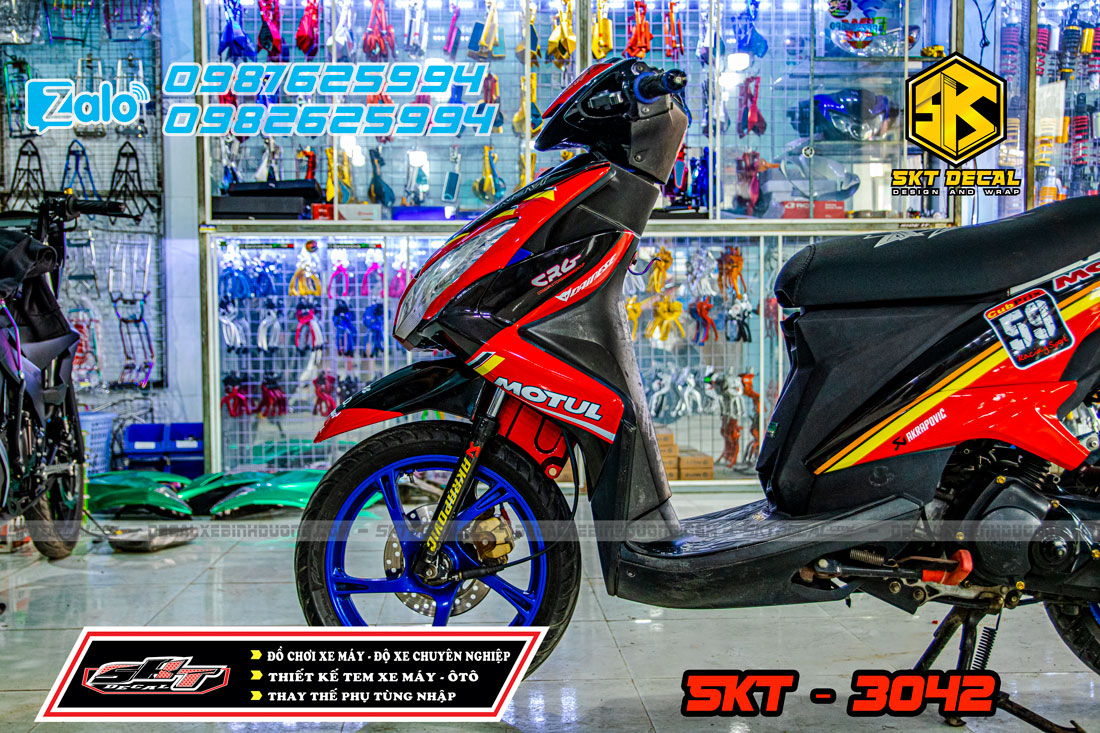 tem trùm xe luvias đỏ đen motul