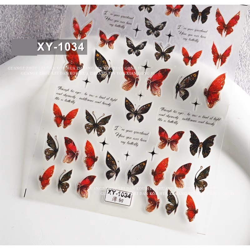 Sticker lụa 3d bướm trắng đen sắc nét | hình dán móng tay xy-1032