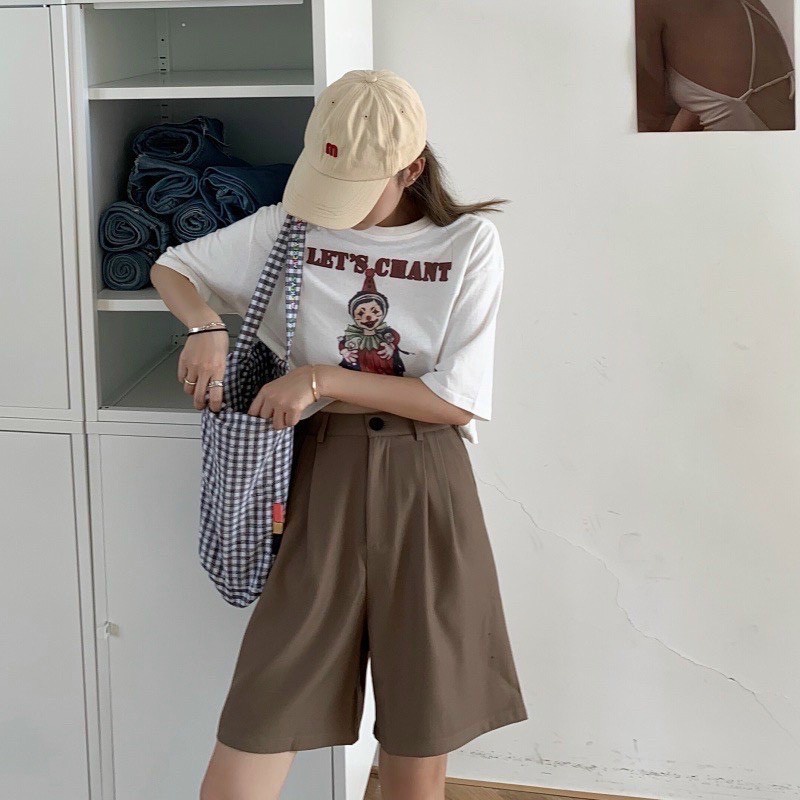 Quần Short Nữ Cạp Cao Quần Short Ống Rộng Dáng Lửng Ulzang Siêu Dễ Thương Quần đùi Unisex chất vải tuyết mưa vitex