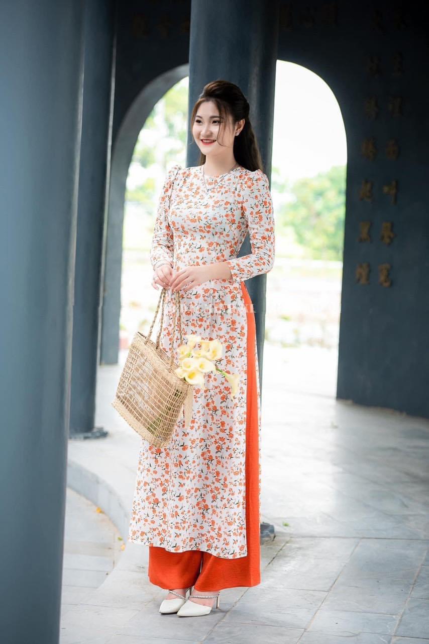 áo dài nhí cam tay bồng