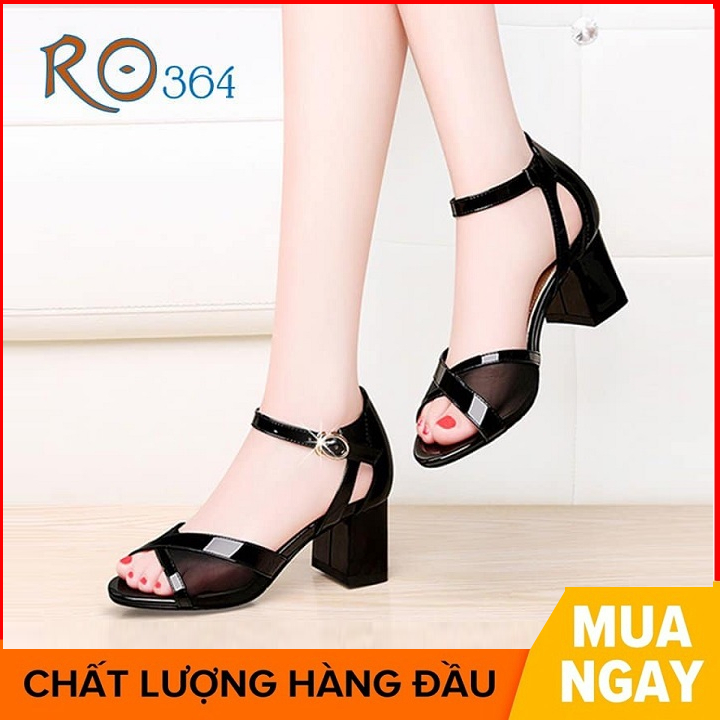 Giày sandal nữ cao gót 4 phân hàng hiệu rosata đẹp màu đen ro364