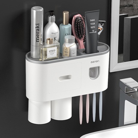 Bộ Nhả Kem Đánh Răng Tự Động OENON, Kệ Đựng Bàn Chải Nhà Tắm Kèm Cốc Dán Tường Cao Cấp