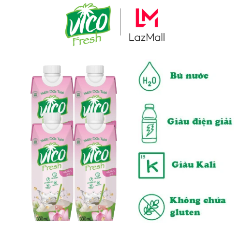 Combo 4 hộp 330 ml Nước dừa sen Vico Fresh