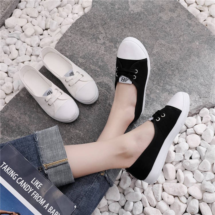 Giày lười vải cotton đế cao su 2p