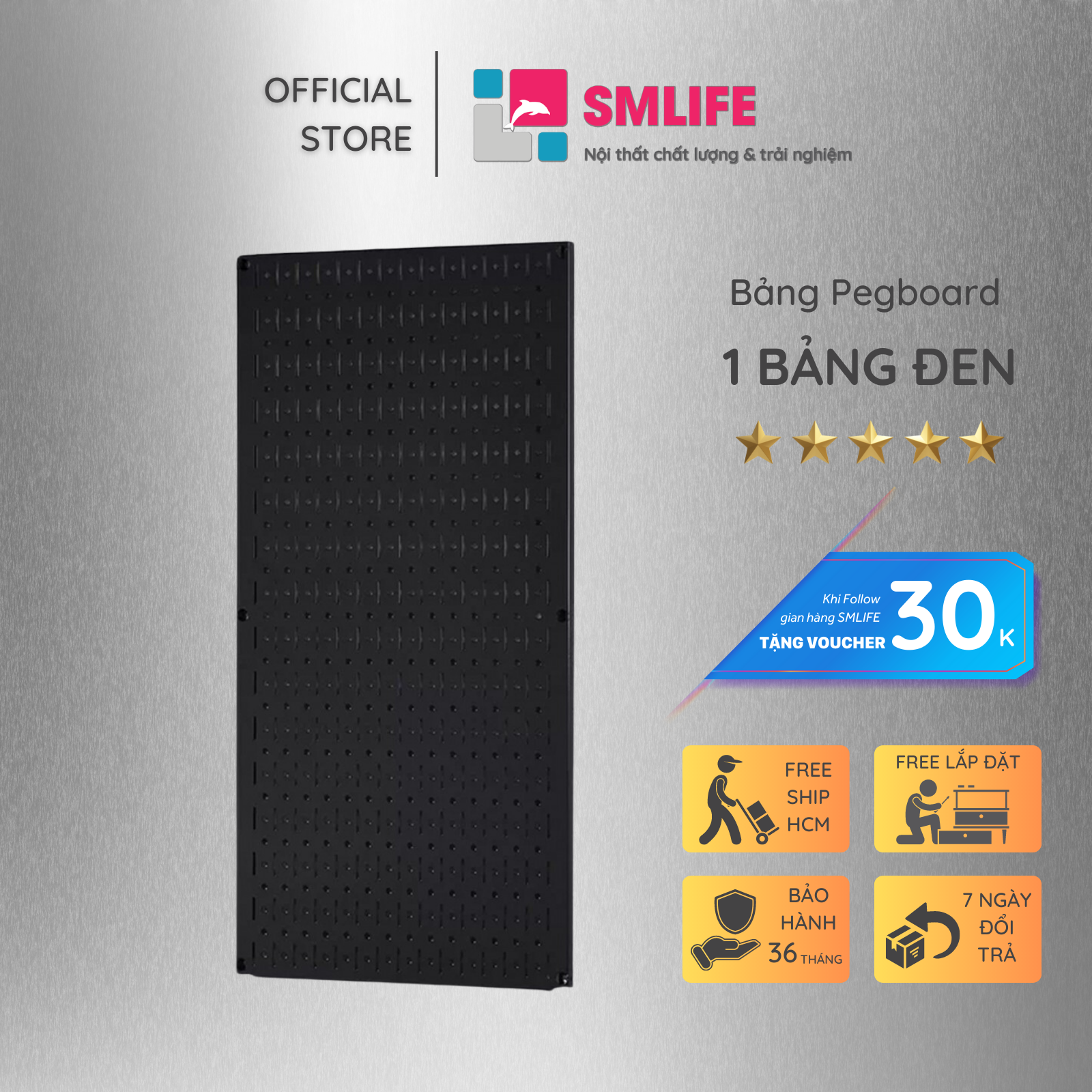 Bảng treo dụng cụ smlife pegboard đứng 80×40 – đen